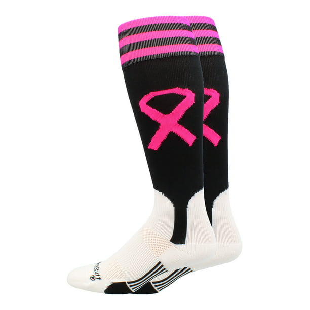 Pink RIbbon Breast Cancer Awareness Baseball Stirrups Socks (Black/Neon ...
