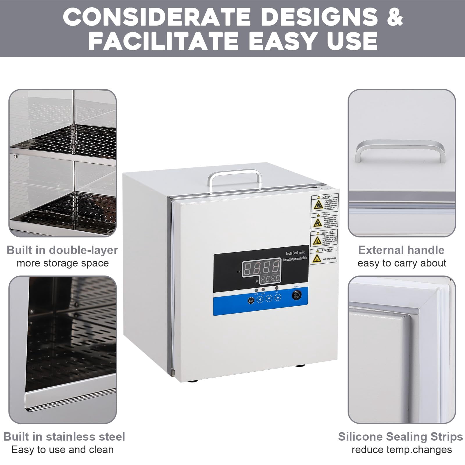 Lab Incubator 6/20L, RT 0-65℃ Egg Incubator PID Temperature Control Scientific Digital Incubator, 12V/110V Microbiological Laboratory Incubator for Culture Seed, Small Reptiles