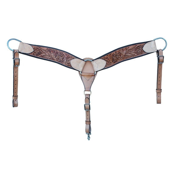 Western Horse Leather Contoured Tooled Padded Breast Collar Tack 55FK01