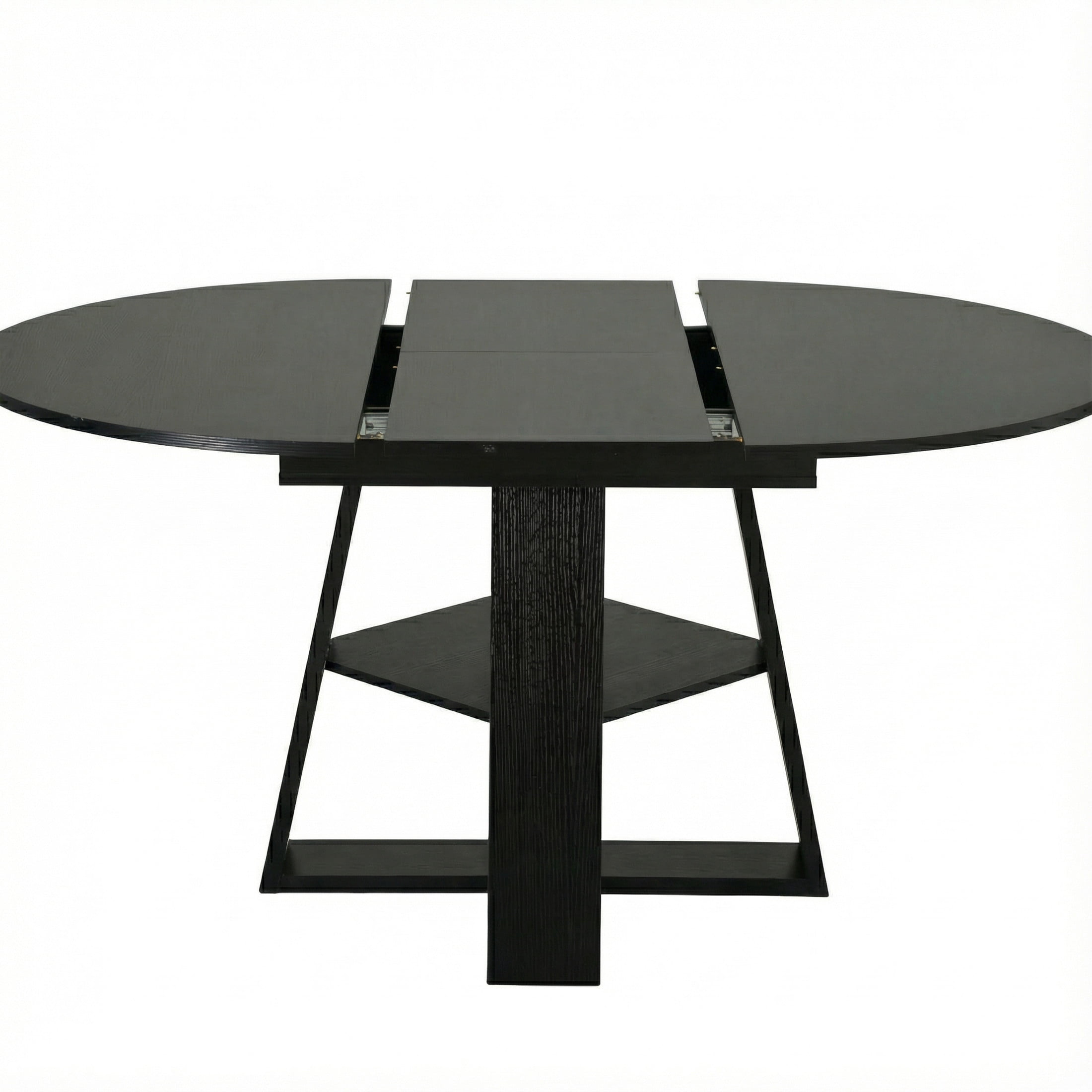 Noble House 43.3 - 59 Inch Extendable Round Dining Table with Storage Shelf, Black