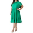 thumbnail image 4 of Agnes Orinda Women's Plus Size Crew Neck Tie Back Petal Short Sleeves Ruffle Hem A-Line Swing Midi Dresses 1X Green, 4 of 6