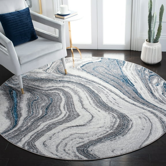 SAFAVIEH Amelia Jerrod Abstract Area Rug, Gray/Blue, 6'7" x 6'7" Round
