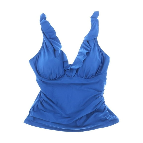 DKNY Women's Ruffled Tankini Top Swim Tummy-Control Blue XXL