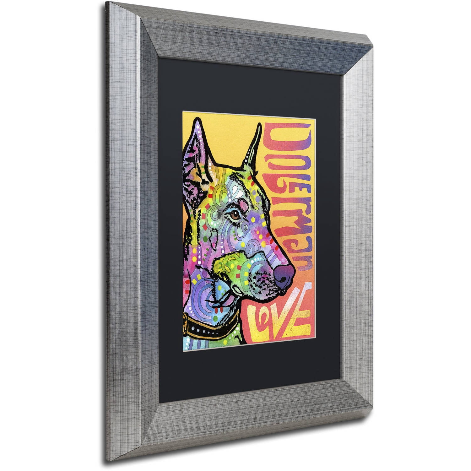 Trademark Fine Art 'Doberman Luv' Canvas Art by Dean Russo, Black Matte, Silver Frame