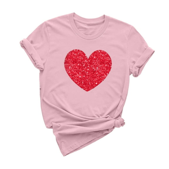 ICHUANYI Women's Shirts Fashion Casual Crew Neck Short Sleeve Tops Heart Print T-shirt Cloth New Trending