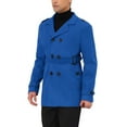 thumbnail image 4 of INSPIRE CHIC Men's Overcoat Double Breasted Notch Lapel Trench Coat with Belt Blue S, 4 of 6