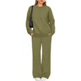 thumbnail image 2 of Nokdvo Travel Outfits for Women 2 Piece Sets Trendy Casual Long Sleeve Pullover Tops with Wide Leg Pants Crew Neck Solid Color Fall Winter Sweatsuit Set with Pockets,Army Green L, 2 of 6