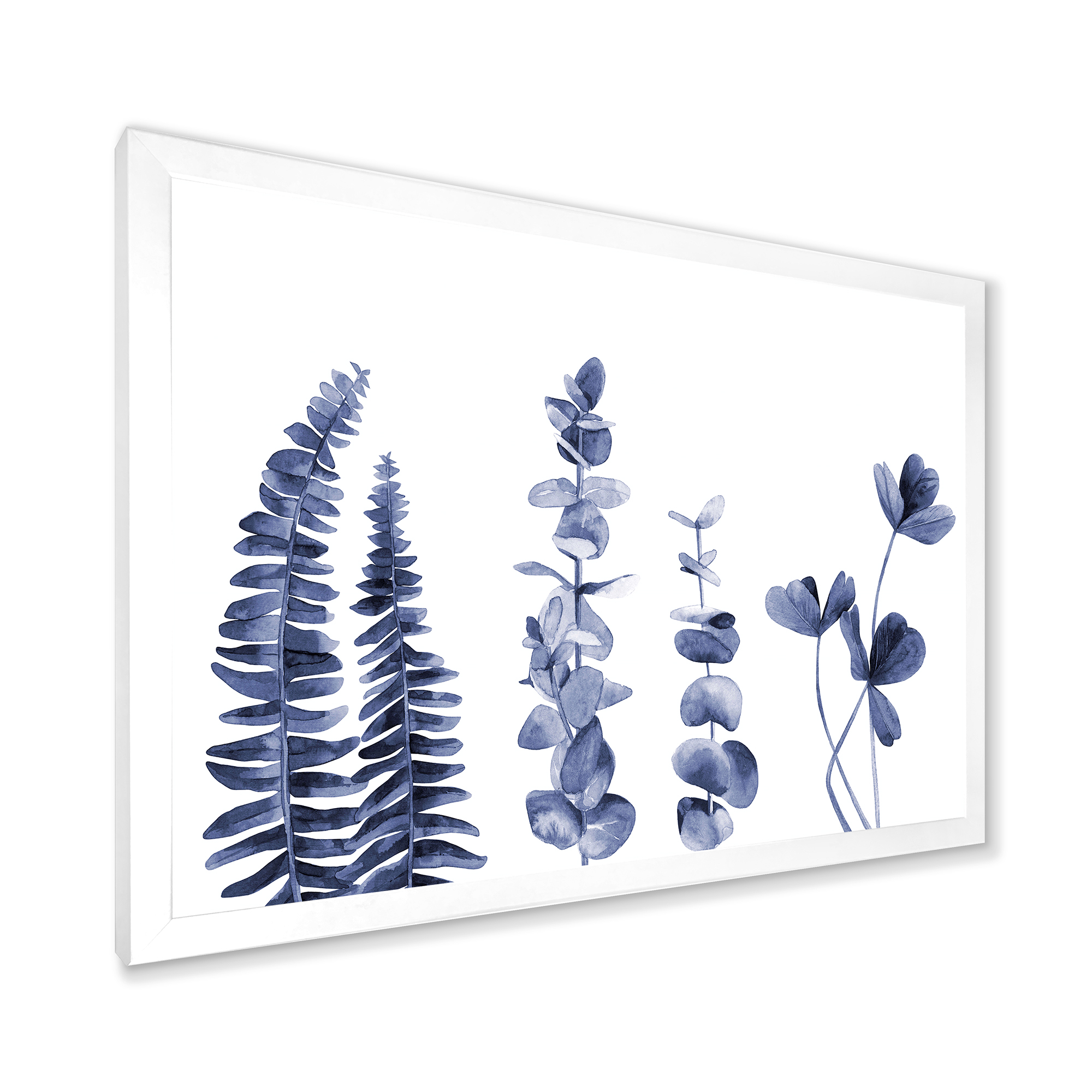 Designart 'Navy Blue Eucalyptus On White I' Traditional Framed Art Print