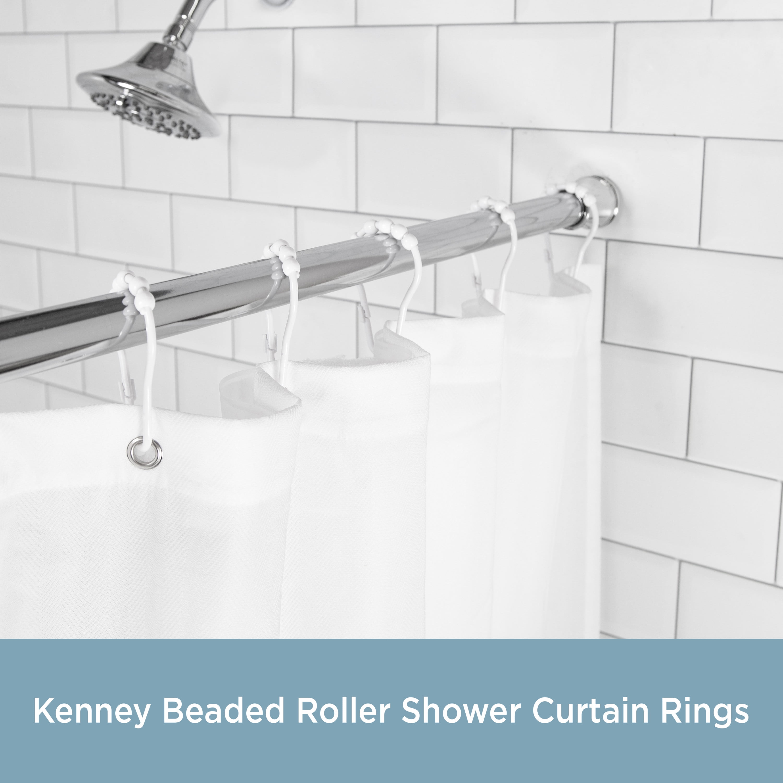 Kenney Rust-Proof Plastic Beaded Roller Ball Shower Curtain Rings