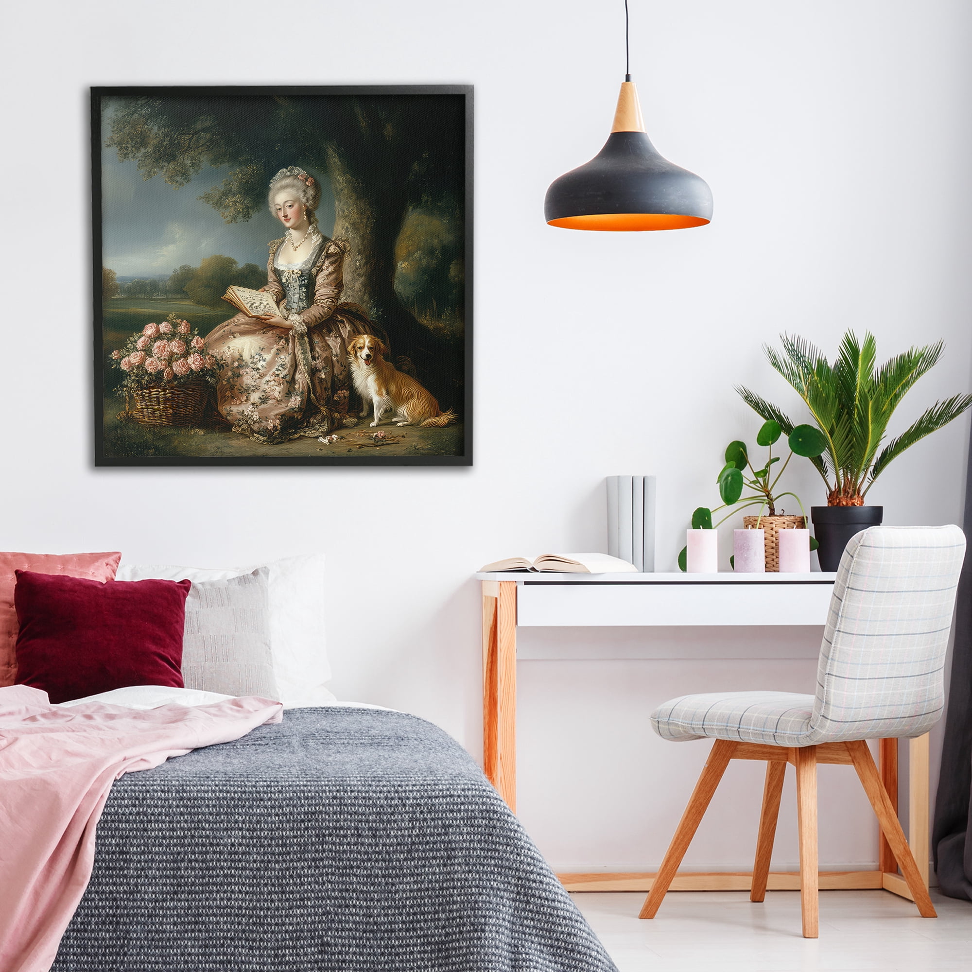 Stupell Industries Rococo Woman with Dog Black Framed Giclee Art, design by The Wands Want