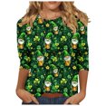 thumbnail image 2 of St Patricks Day Shirt for Women, Ladies Tops and Blouses 3/4 Sleeve, Round Neck Tee Shirts Ladies' 3/4 Sleeved Round Neck T Shirt St. Patrick's Day Printed Tops Shirts, 2 of 5