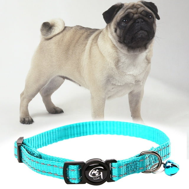 pitrice Safety Reflective Pet Collar with Bell Adjustable Animal Nylon Webbing Breakaway Necklace,Blue