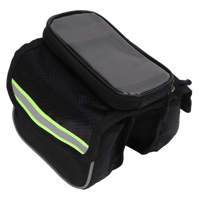 Bike Frame Bag, Shock Resistant Bicycle Bag Dual Zipper Reflective Tapes 600D Nylon Fabric For Bike For Cycling For DIY Green
