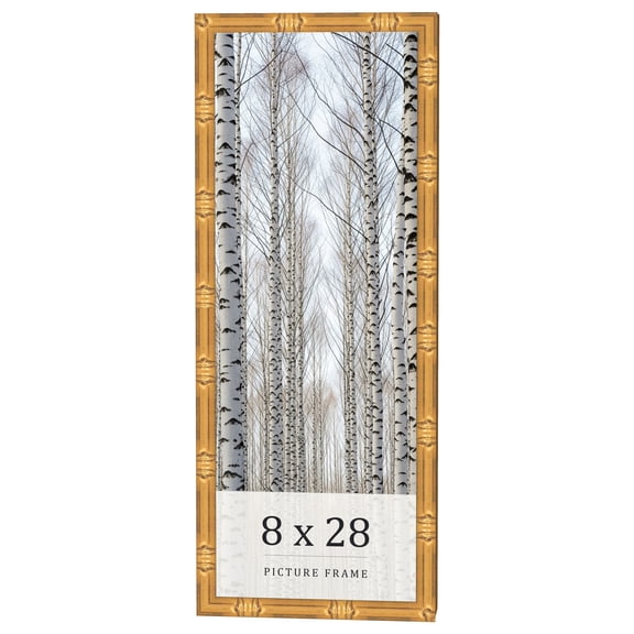 8x28 Frame Gold Bamboo Solid Wood Picture Frame | 1 Inch Moulding Width | Interior Frame Depth 0.75