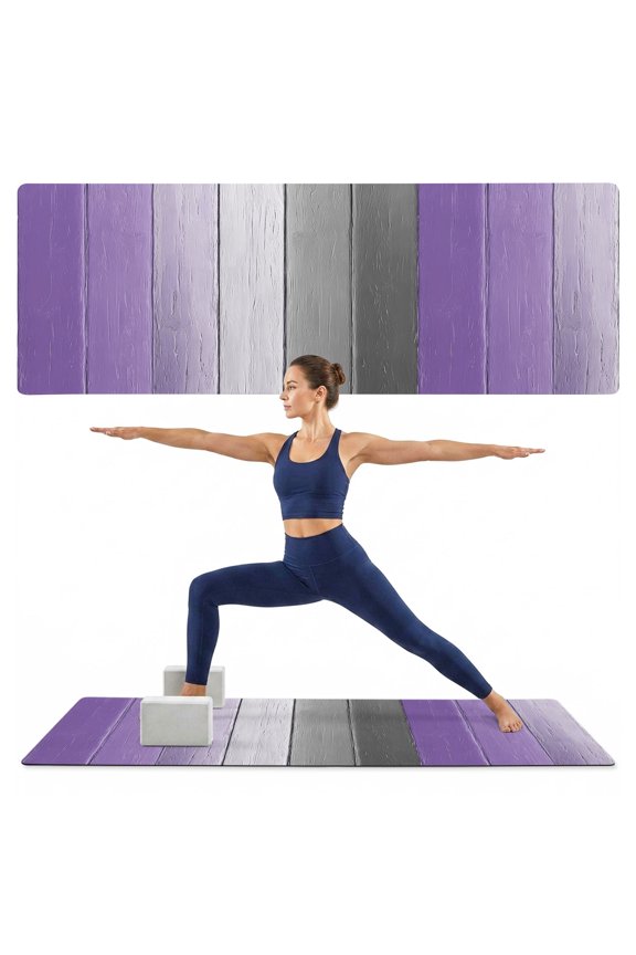 Yoga Mat Purple Grey Wood Grain Yoga Mats with Strap & Shortage Bag Non Slip Workout Mats Absorbent Cushion Pad Farm Wooden Exercise Mat for Yoga Pilates Stretching Floor Exercises Home Gym 72"x24"