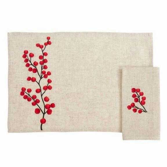 Saro Lifestyle 4129.N Embroidered Berry Design Placemat and Napkin Set (4 Placemats 4 Napkins)