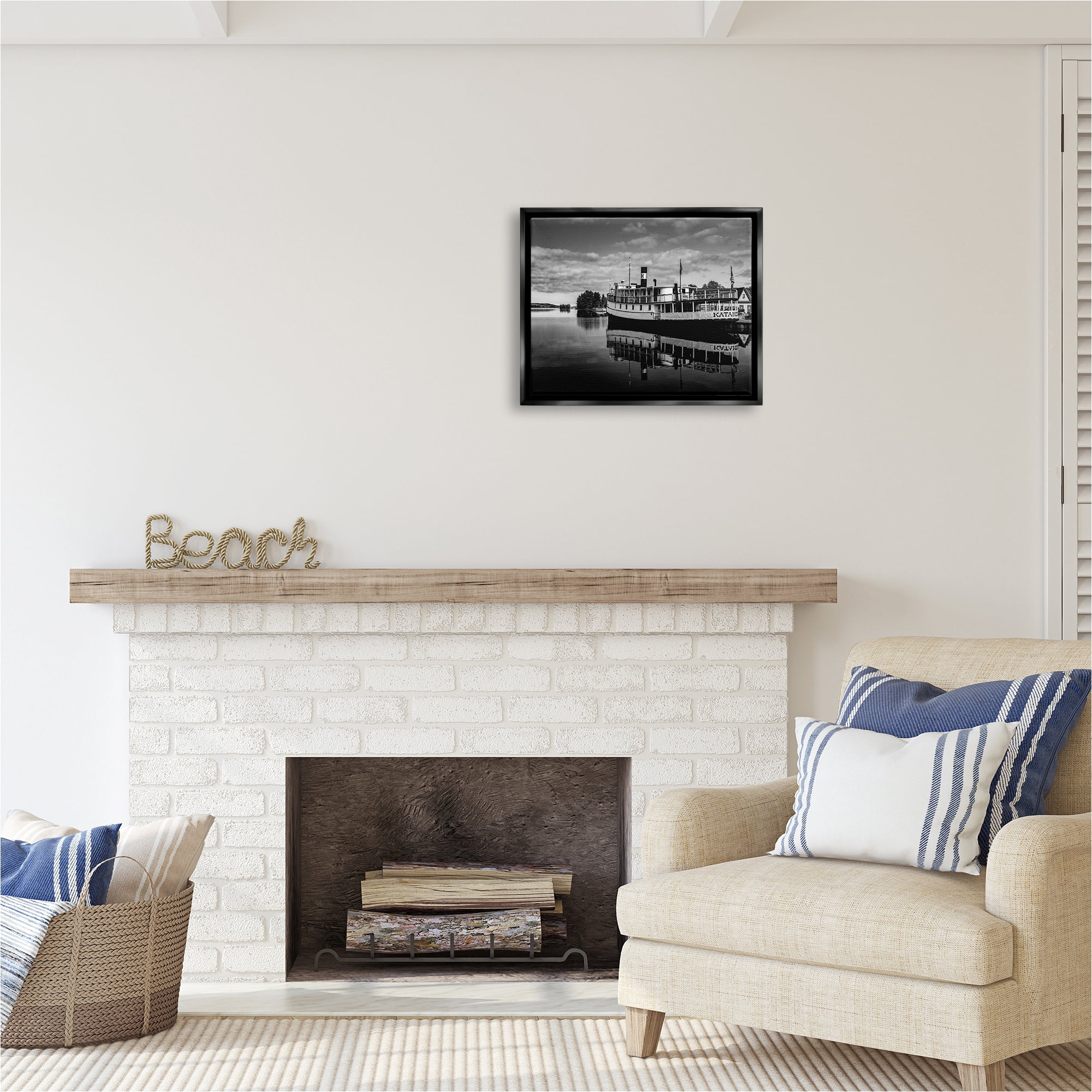 Stupell Industries Ferry Port Photography Transportation Photography Black Floater Framed Canvas Art Print Wall Art, 21 x 17