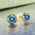 thumbnail image 3 of Gem Stone King 14K Yellow Gold Persian Blue Moissanite Stud Earrings for Women Men (2.00 Cttw, Gemstone Birthstone, Round 6.5MM), 3 of 4