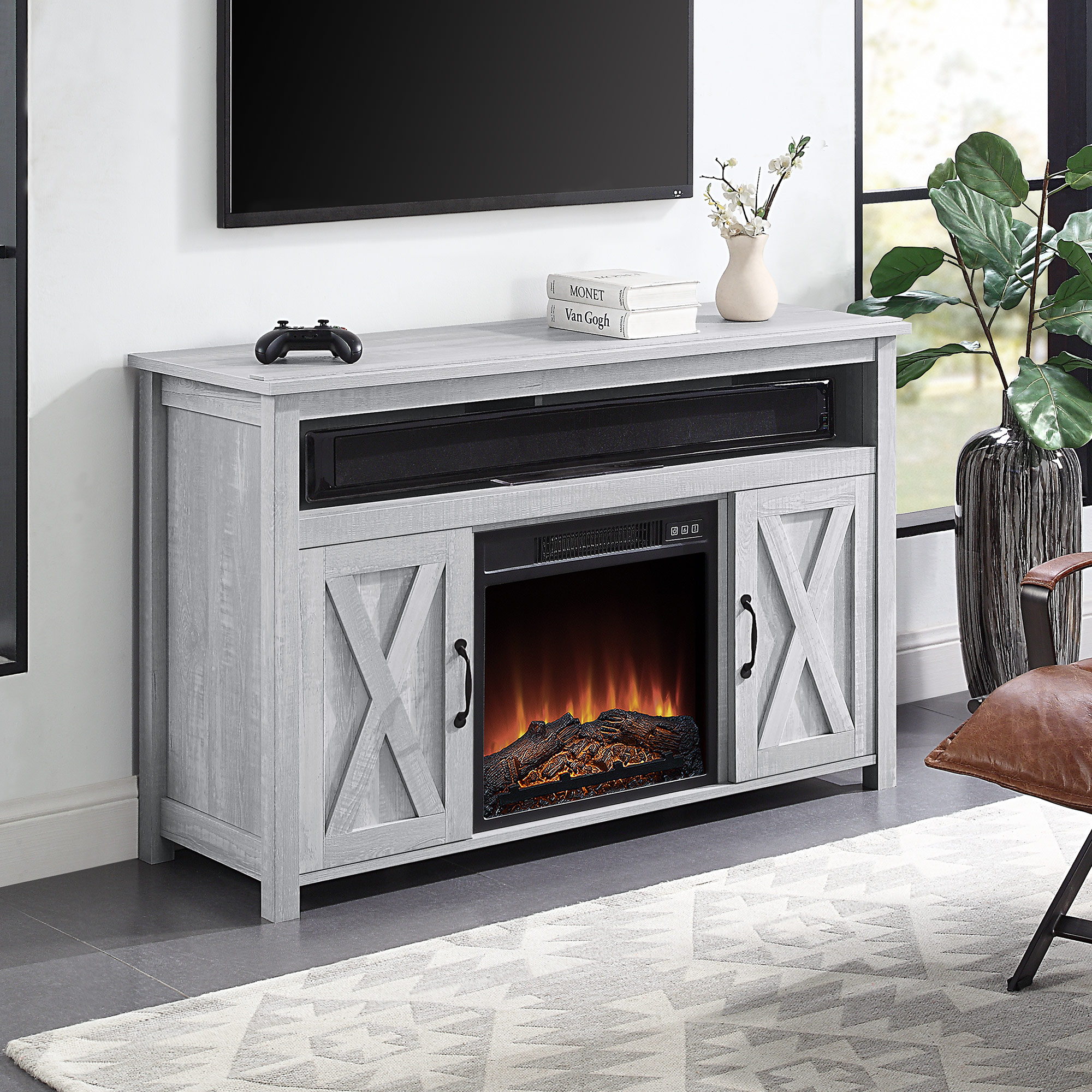 BELLEZE 48" Corin TV Stand Console Electric Fireplace With Remote