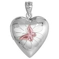 thumbnail image 3 of 3/4 inch Sterling Silver Butterfly on Flower Locket Necklace for Women Heart Shape Pink Enamel 16 inch RL_30H, 3 of 4