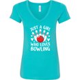 thumbnail image 3 of Inktastic Just a Girl Who Loves Bowling Women's V-Neck T-Shirt, 3 of 5