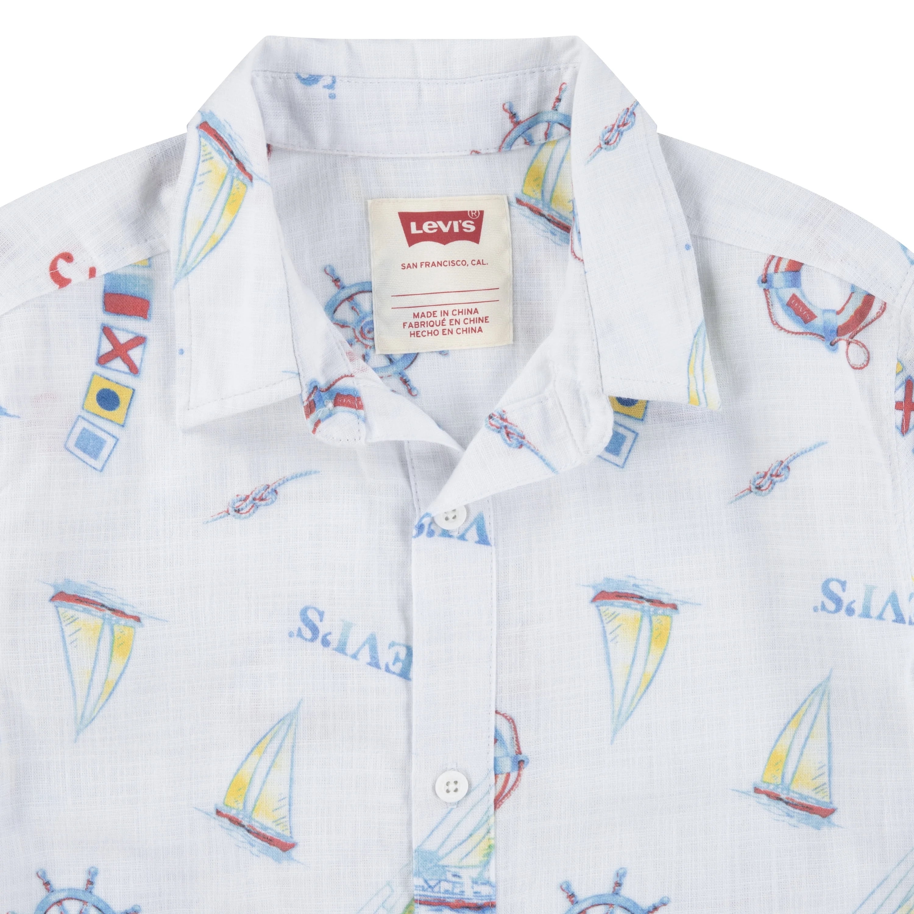 Levi's Boys' Print Textured Button Up Cotton Shirt with Short Sleeves, Sizes 8-20