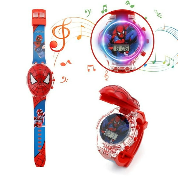 Disney Marvel Flip Watches Spiderman Iron Man Frozen Children s Music Flashing Light Luminous Boy Girl Toys Watch Birthday Gifts