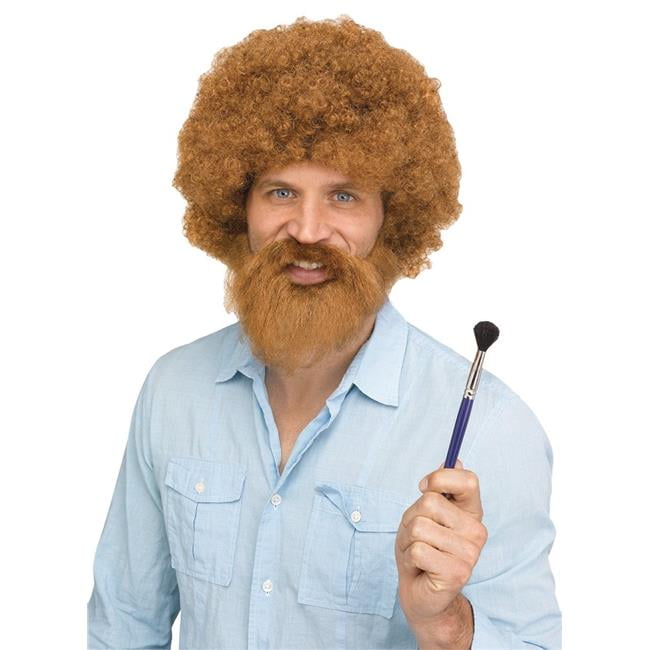 80s Guy American Painter Brown Afro Style Wig /& Beard with Moustache