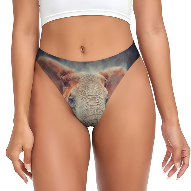 Fotbe Elephant in Smoke Tanga Sin Costuras para Mujer con Estampado – Panties Invisibles, Transpirables y Cómodos para Uso Diario-Medium