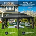 thumbnail image 5 of 12x18 ft Hardtop Gazebo Canopy Metal with Galvanized Steel Double Roof,Curtain & Netting for Patio Deck Backyard, Gray, 5 of 8