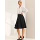 thumbnail image 4 of Falda midi plisada para mujer con decoración de botones, cintura alta, informal, para oficina, faldas de columpio Negro XL, 4 of 6