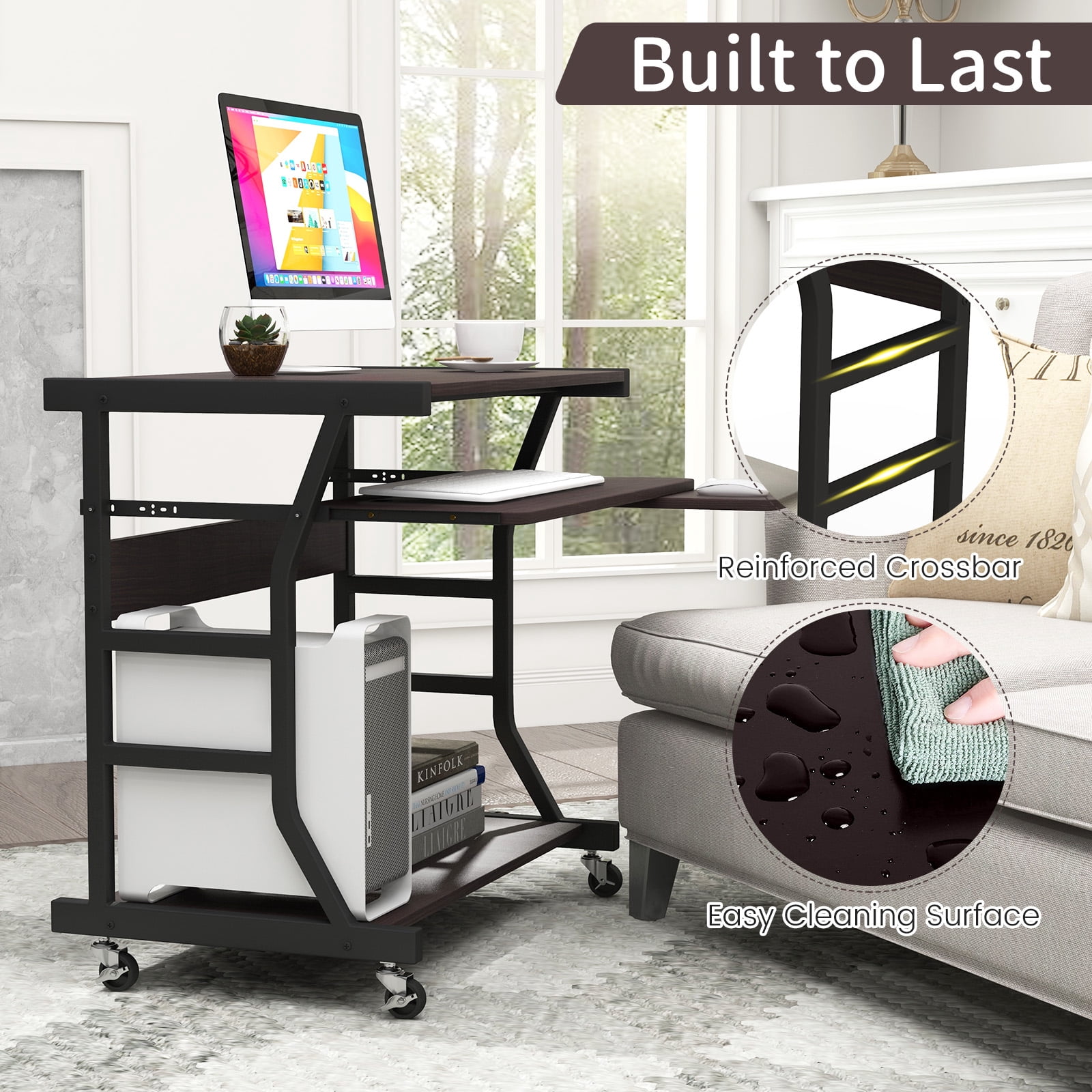 Giantex Mobile Computer Desk, Study Writing Desk w/Pull-out Keyboard Tray, Perfect for Home & Office