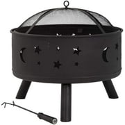 FDW Outdoor fire Pit Round 24" FirePit MetalFire Bowl Fireplace Backyard Patio Garden Stove with Spark Screen and Safety Poker