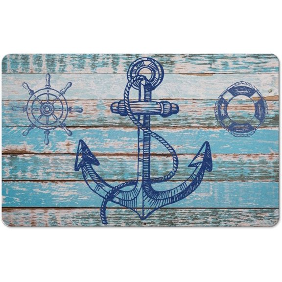 Nutksea Anchor Bath Mat, Retro Nautical Anchor Washable Bathroom Rugs Non Slip Bath Mat for Tub 32" X 20"