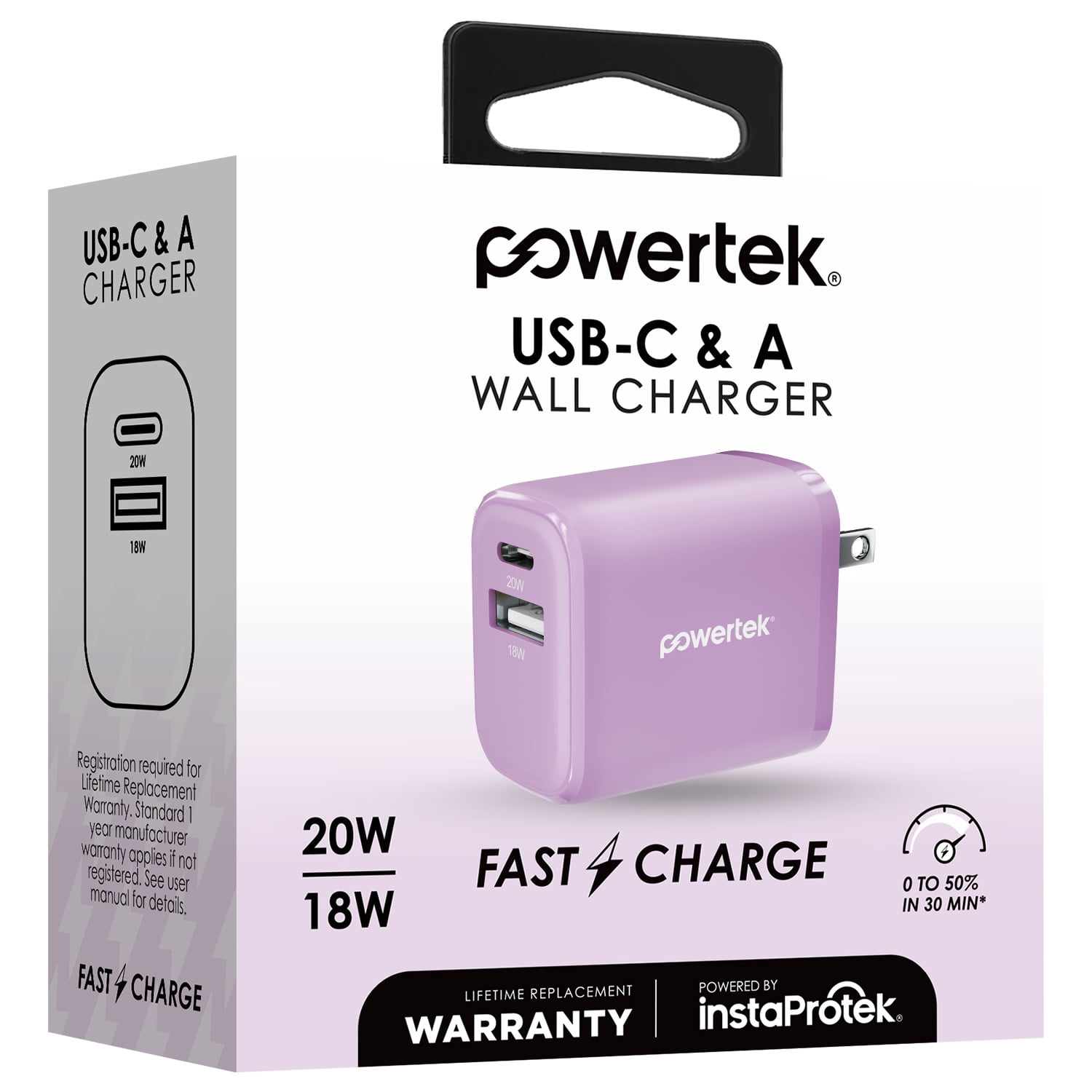 Liquipel Powertek Pastel Velvet 20W Combo Wall Charger - Purple