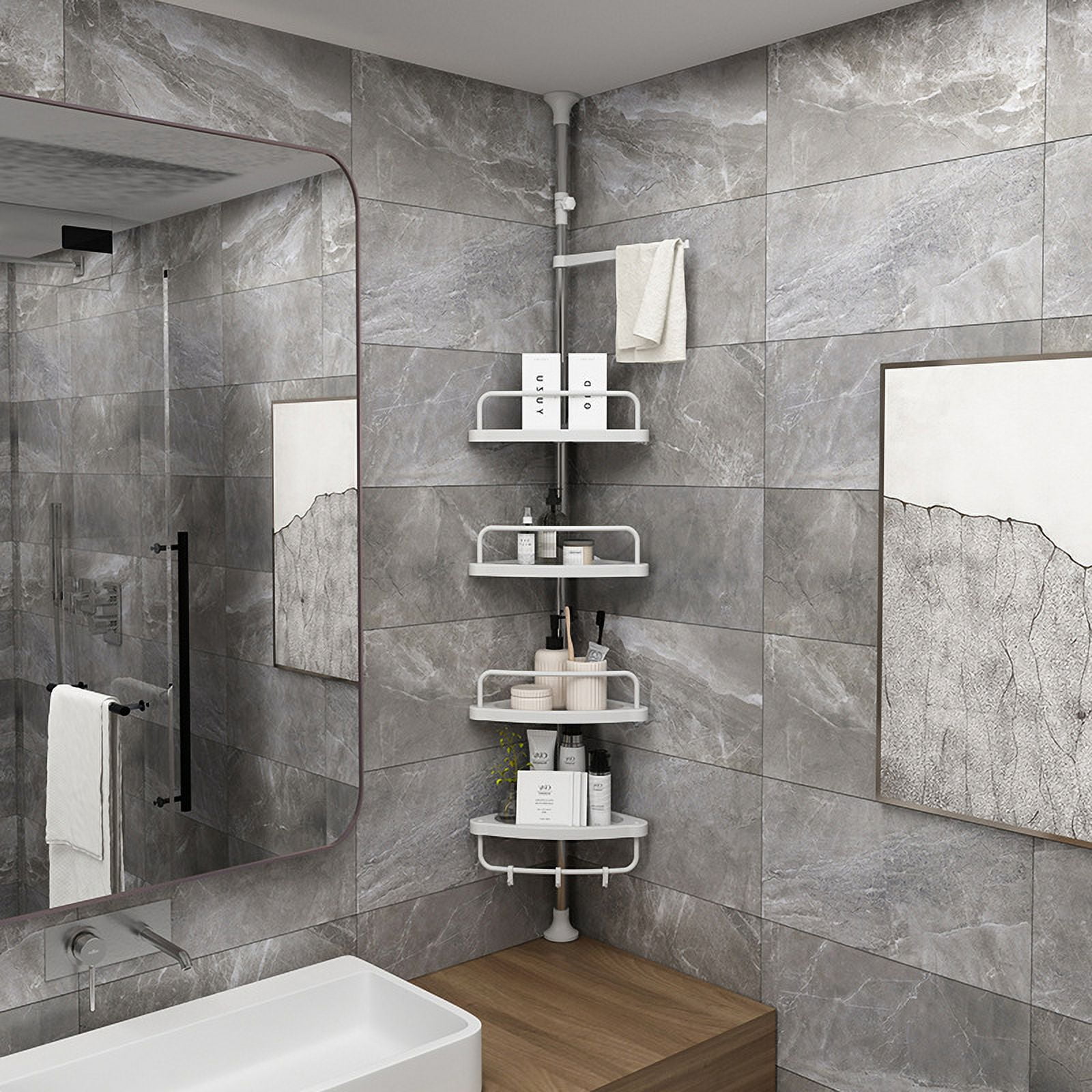 4 Layers Bathroom Corner Bath Tension Tub Shower Storage Rack Shelf Organizer