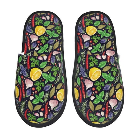 Balery Herbs And Spices Slient Indoor Furry Fleece Comfort House Shoes Soft Non-Slip Home Shoes Cotton slippers House Slippers-- Medium