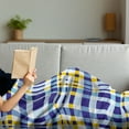 thumbnail image 3 of Yellow and Blue Soft Flannel Fleece Throw Blanket, Retro Scottish Checkered Tartan with Color Stripes Lines Pattern, Cozy Plush for Indoor and Outdoor Use, 50" x 60", Pale Violet Blue, by Ambesonne, 3 of 5