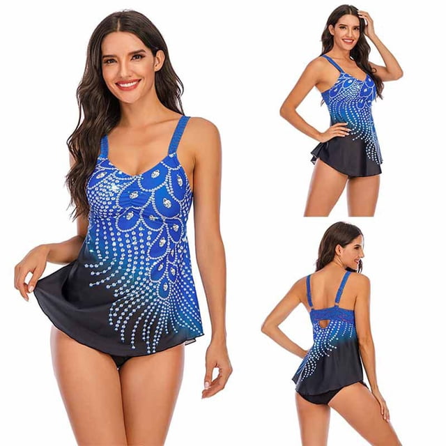 TIMIFIS Blouson Tankini Swimsuits for Women Loose Fit Floral Printed Modest Two Piece Bathing Suits Plus Size Swimsuit Women