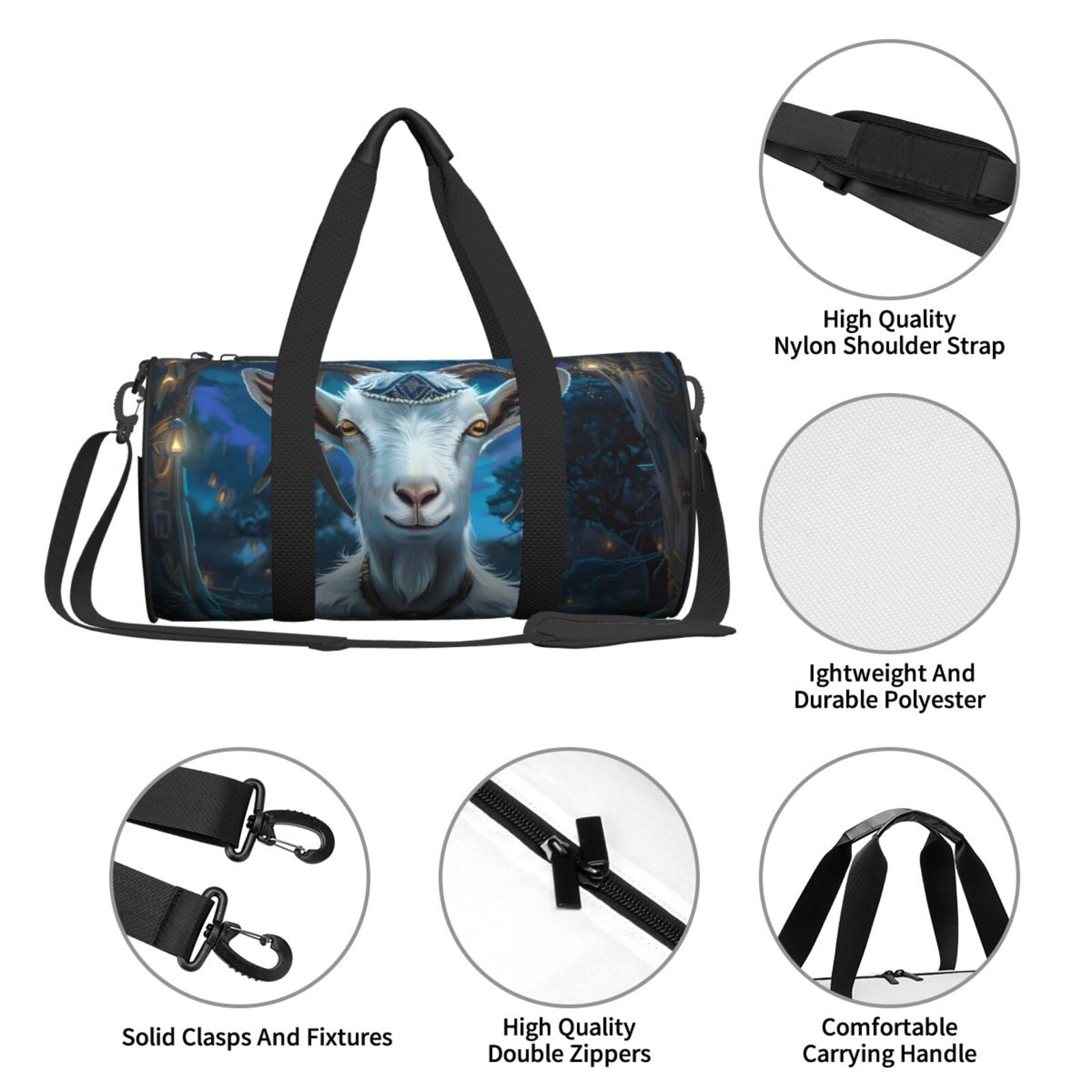 Defioc Forest Meditating Goat for Travel Duffle Bag,Weekender Bag Carry On Tote Bags Hospital Bag Large Capacity Sport Gym Bag for Men Women Fit for Trave, Gym,Weekend
