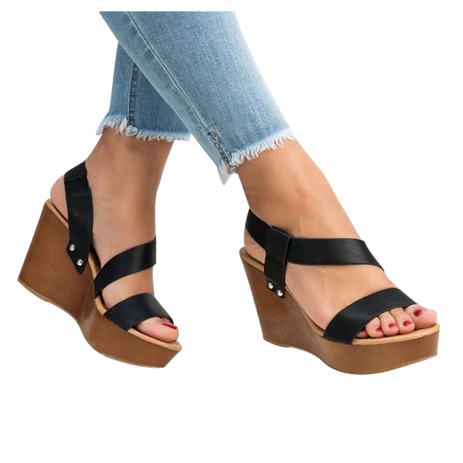 Women's Open Toe Platform Wedge Sandals Espadrille Wedge Slide Sandal ...