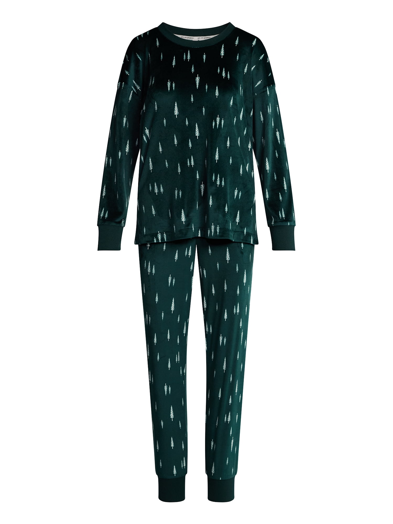 Joyspun Women’s Stretch Velour Long Sleeve Top, Pants, and Socks Pajama Set, 3-Piece, Sizes XS-4X