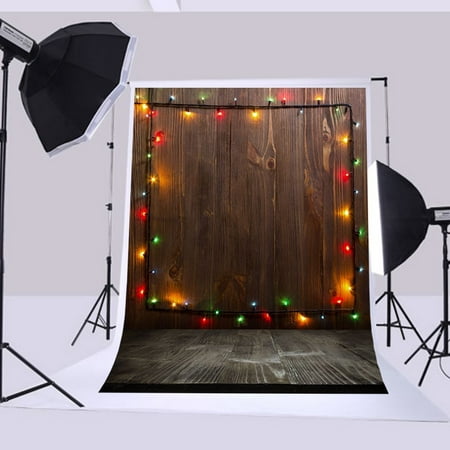 Image of 5x7ft Christmas backdrops Vintage board background Christmas lights christmas background for photostudio