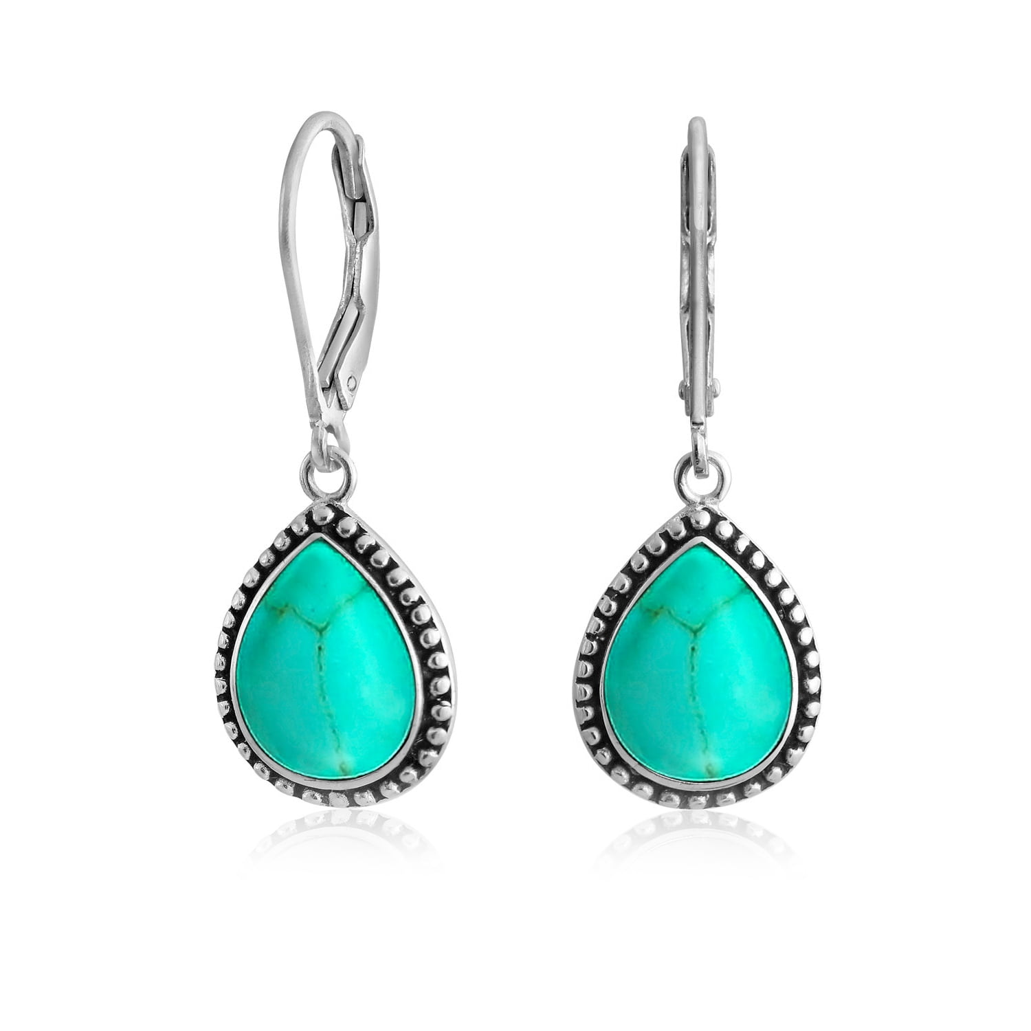 Sterling Silver Stabilized Turquoise Earrings with Pear Teardrop Dangle Sterling Silver Stabilized Turquoise Earrings with Pear Teardrop Dangle