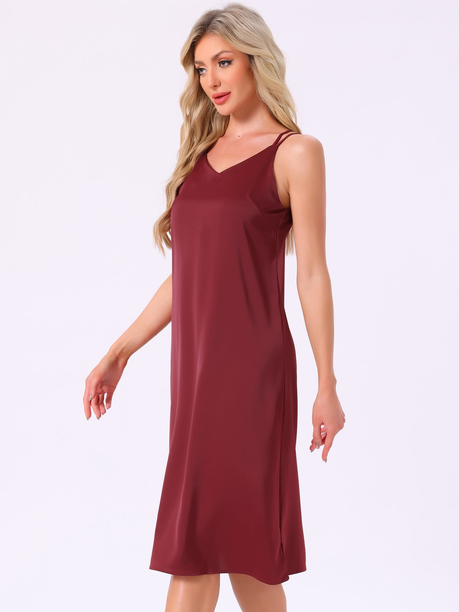 DARING DIVA Women's Sleeveless Double Spaghetti Strap V Neck Nightgown XS Red