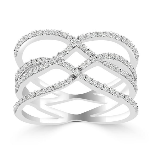 Womens Diamond Anniversary Ring, Criss Cross Shank Diamond Engagement Ring, Pave Set Split Shank Diamond Wedding Ring, 14K White Gold Plated, 1.8 Ct Simulated Diamond, Gift Ring For Her