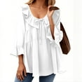 thumbnail image 4 of Jalioing Women's Shirts 3/4 Length Ruffle Sleeve Flowy Blouses Scoop Neck Layered Chiffon Tops Summer Trendy, 4 of 5