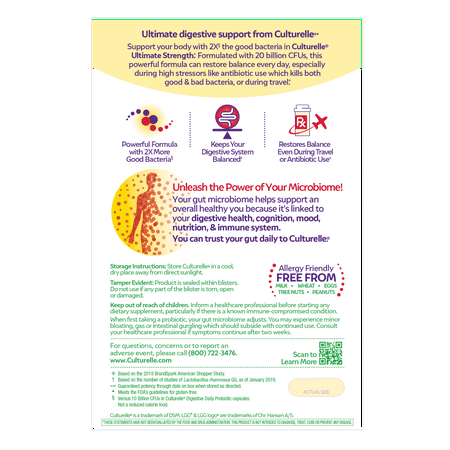 Culturelle Ultimate Strength Probiotic Supplements, Helps Digestive and Gut Health, for Men and Women, 30 Count