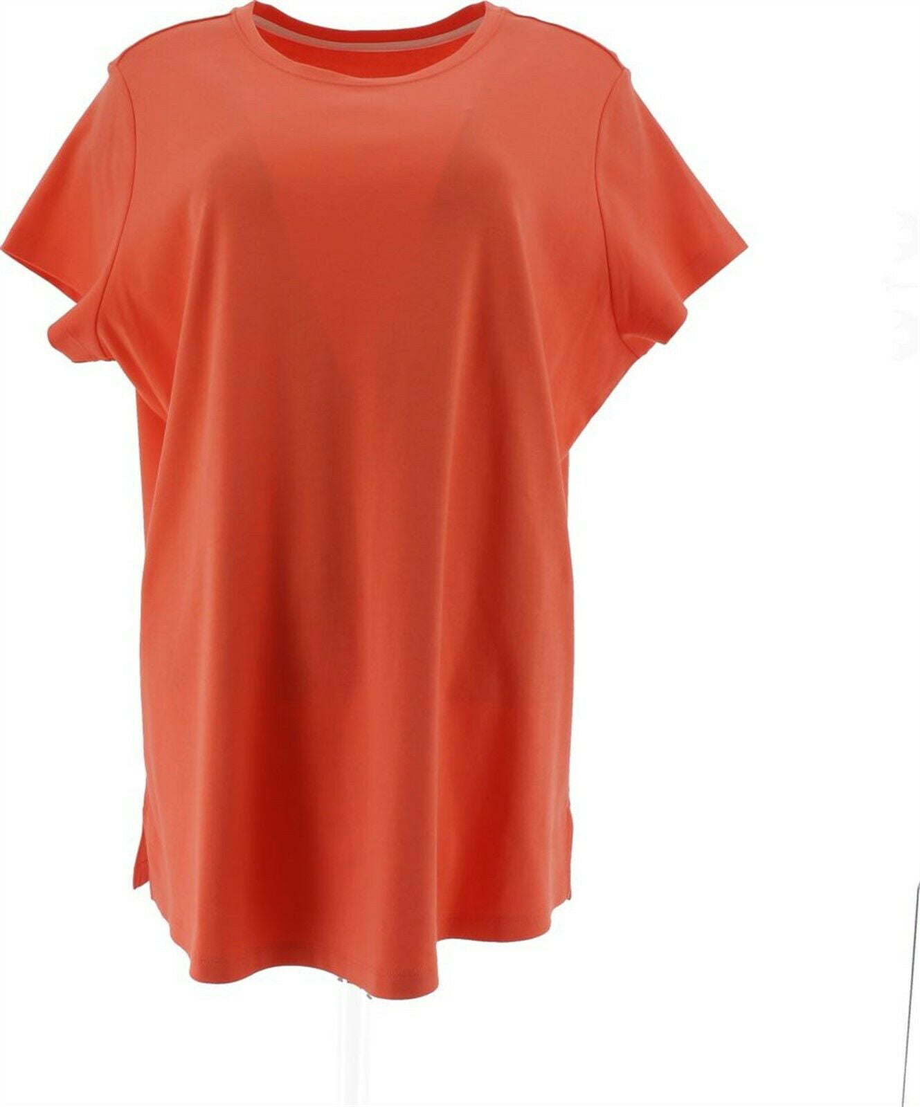 Isaac Mizrahi Live Essentials Pima Knit Cotton Curved Hem T-Shirt Black Sz 1X 