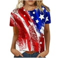 thumbnail image 2 of Hauts d'Été Grande Taille pour Femmes Hauts d'Été Décontractés Col Rond Manches Courtes T-Shirts Imprimé Drapeau Ajusté Basiques Tops Tees Blouses T-Shirt Col en V Femmes en Liquidation, 2 of 6